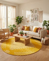 Seychelles Stripes Collection Area Rug - Mahe (Yellow) Round Yellow  lifestyle 14