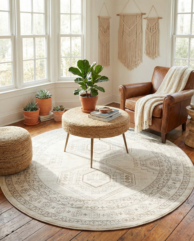 Savannah Elegance Collection Area Rug -  Tybee (Ivory) Round Ivory  lifestyle 32