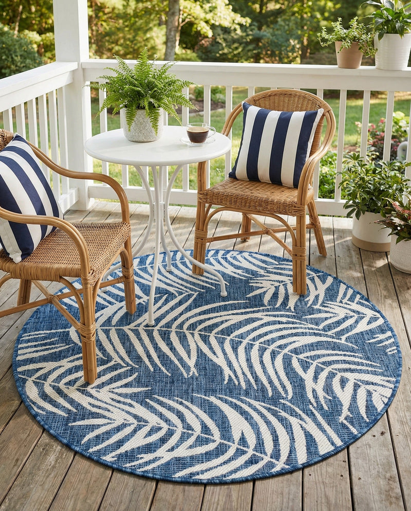 Seaside Blooms Collection Area Rug - Verdure (Blue) Round Blue  lifestyle 47