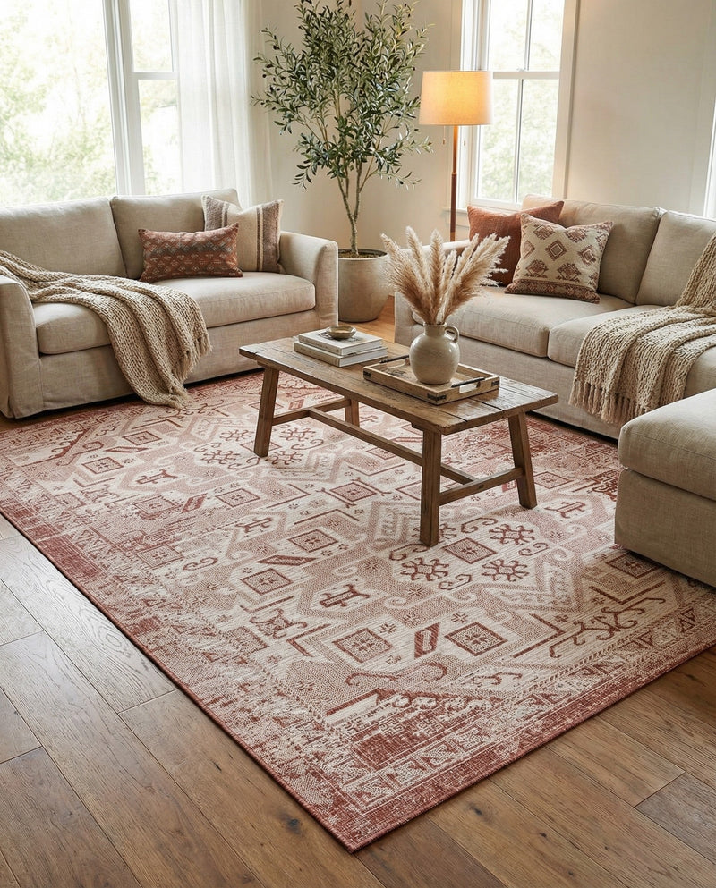 Tribal Terrace Treasures Collection Area Rug - Mayan Marina (Rust Red) Rectangle Rust Red  lifestyle 36