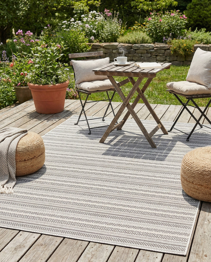 Seaside Stripes Collection Area Rug -  Boardwalk (Beige) Rectangle Beige  lifestyle 4