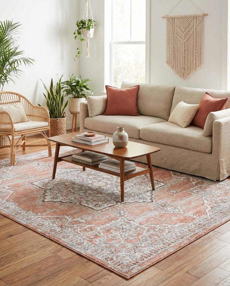Mykonos Manor Collection Area Rug -  Tinos (Salmon Pink) Rectangle Salmon Pink  lifestyle 13