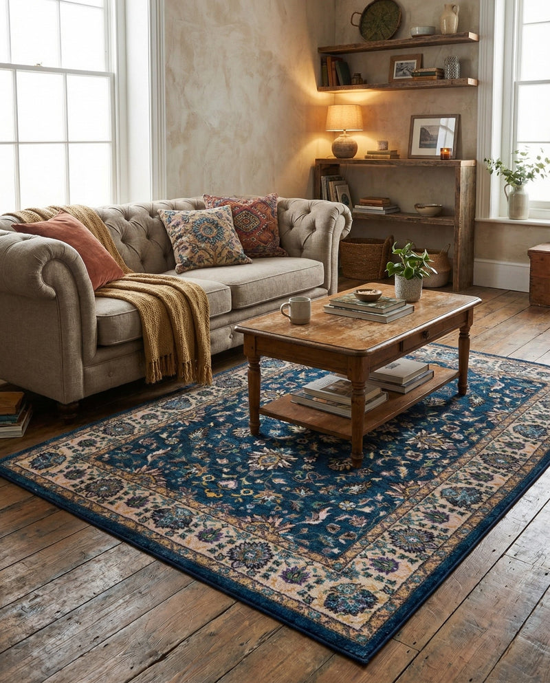 Casablanca Tapestry Collection Area Rug -  Marrakech (Egyptian Blue) Rectangle Egyptian Blue  lifestyle 14