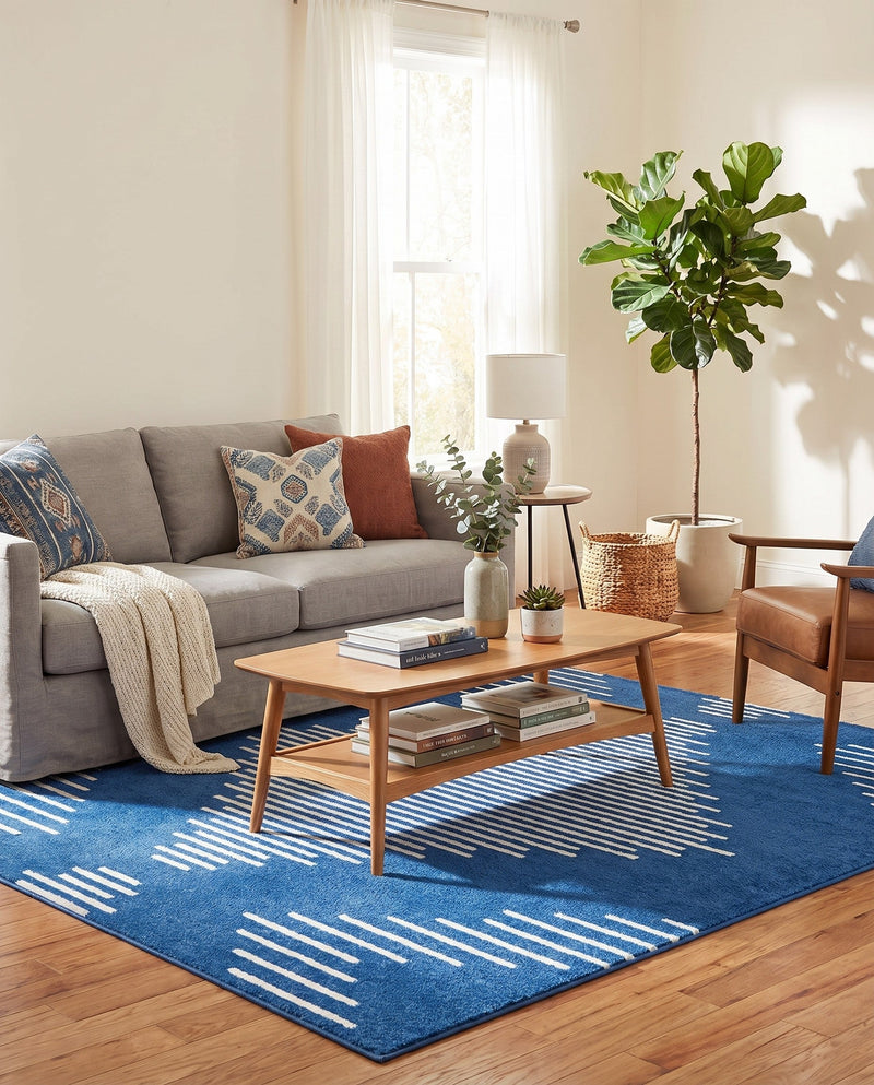 Seychelles Stripes Collection Area Rug - Mahe (Navy Blue) Square Navy Blue  lifestyle 50