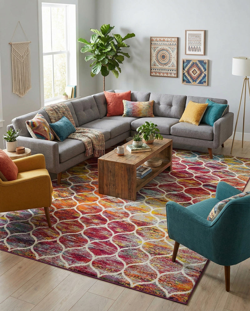 Trellis Mosaic Collection Area Rug -  Pergolatown (Multi) Rectangle Multi  lifestyle 10