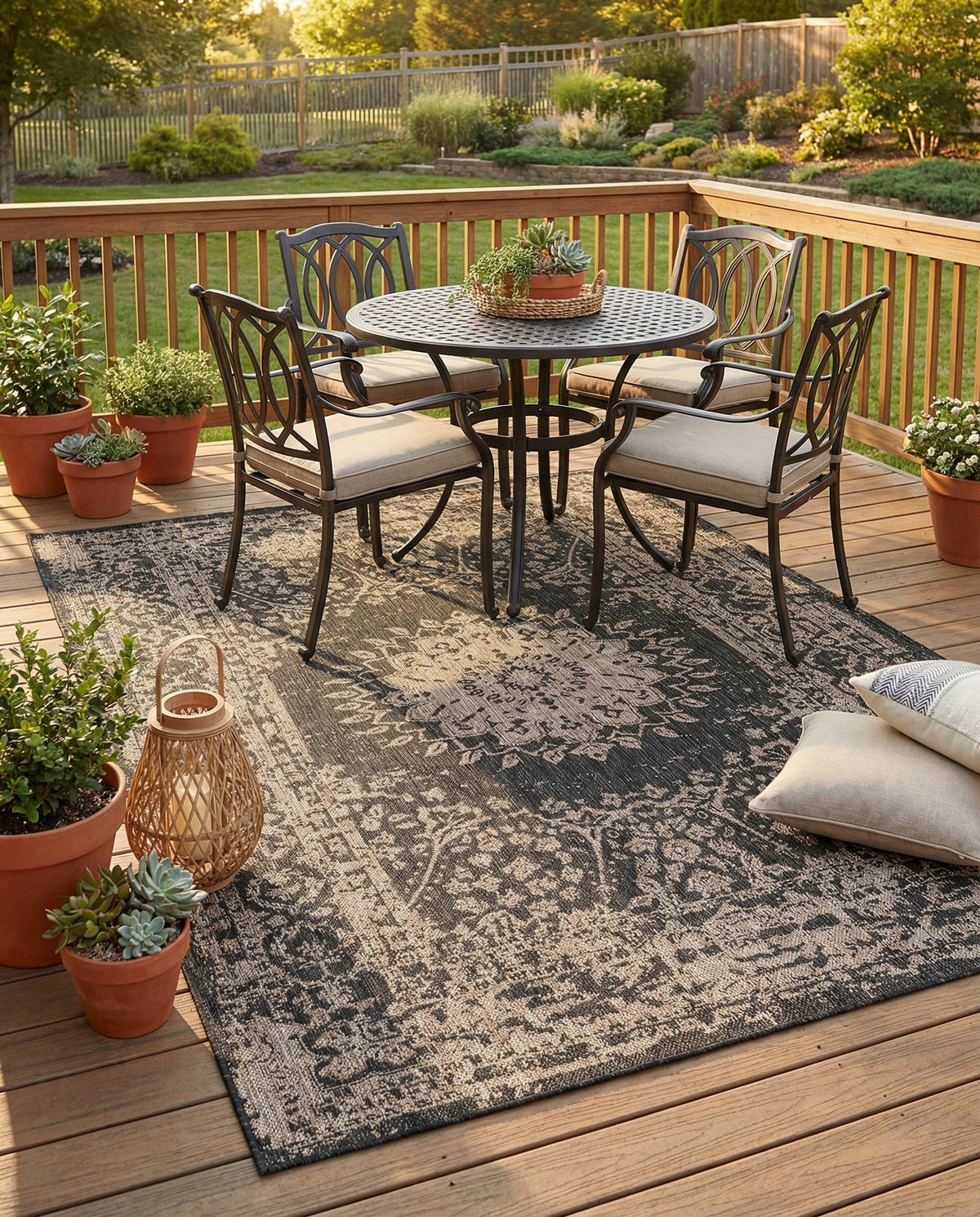 Patio Heritage Collection Area Rug -  Lafayette (Black) Rectangle Black  lifestyle 5