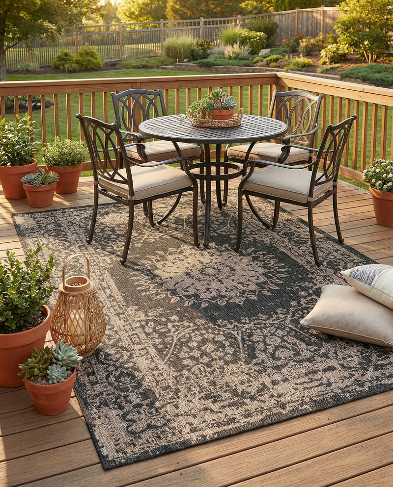 Patio Heritage Collection Area Rug -  Lafayette (Black) Rectangle Black  lifestyle 5