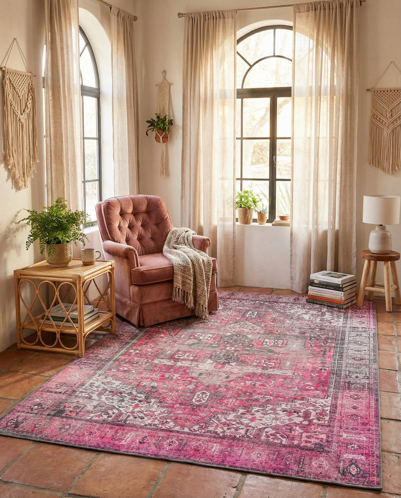 Heritage Elegance Collection Area Rug -  Windsor (Pink) Rectangle Pink  lifestyle 13