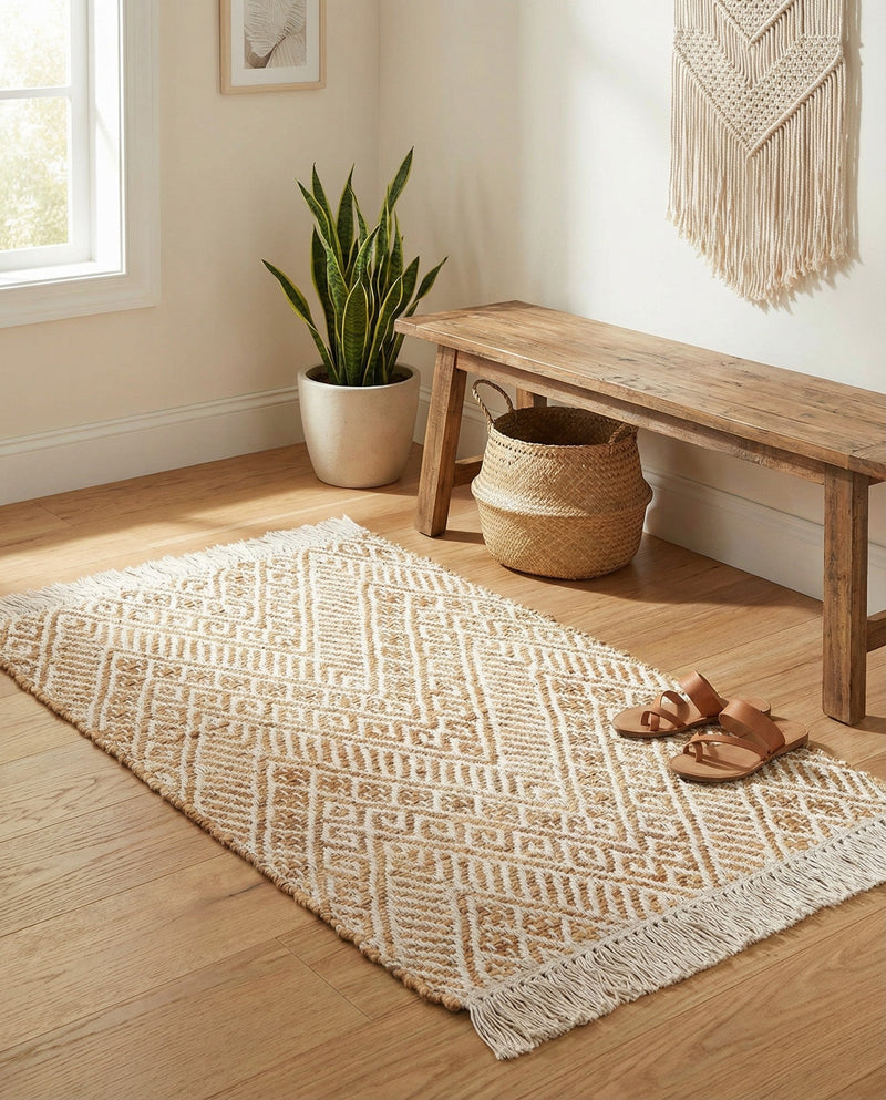 Woven Seaside Jute Collection Area Rug - Oia Rectangle White and Natural  lifestyle 55