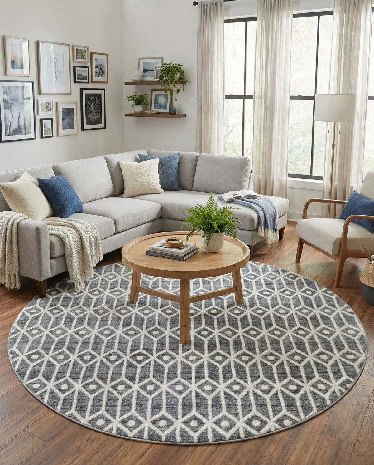 Garden Maze Retreat Collection Area Rug -  Mazeview Round Gray  lifestyle 67
