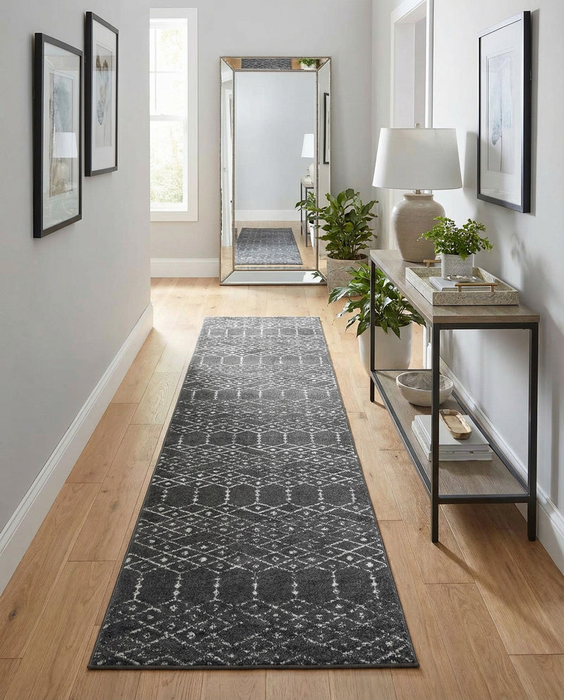 Marrakesh Lattice Collection Area Rug - Casablanca (Charcoal Gray) Runner Charcoal Gray  lifestyle 68