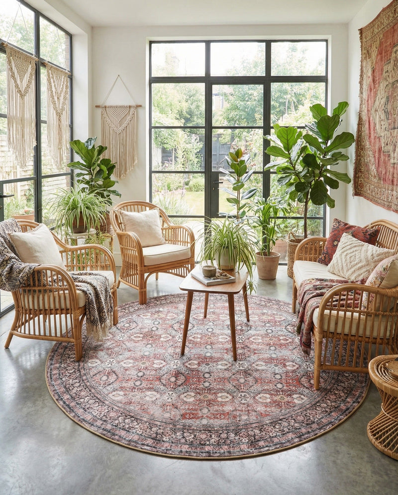 Heritage Elegance Collection Area Rug -  Hampton Round Antique Red  lifestyle 66
