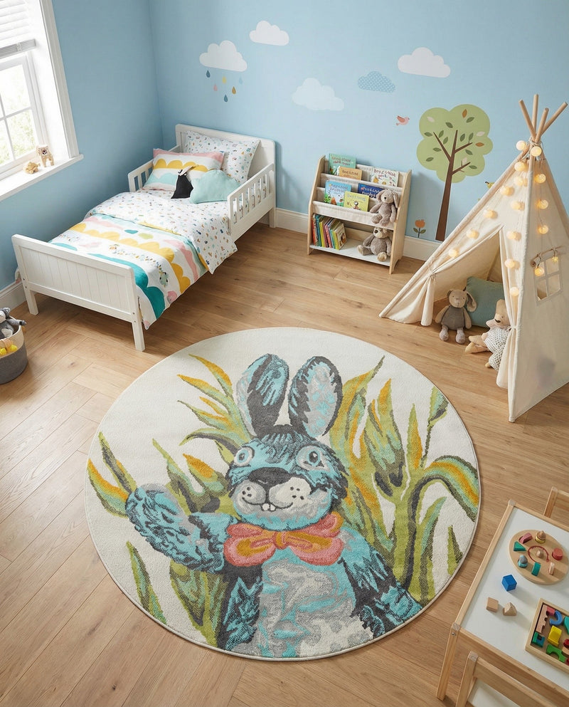 Wonder Tykes Collection Area Rug -  Ombre Round Ivory  lifestyle 12