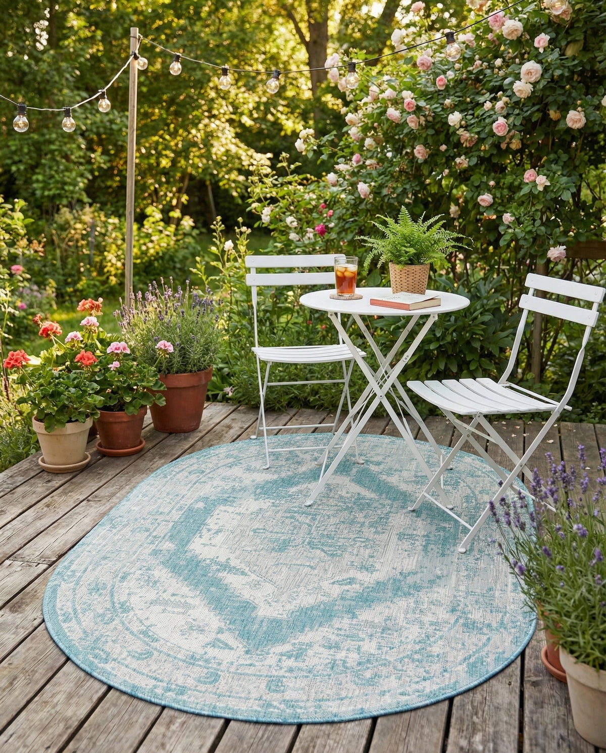 Patio Heritage Collection Area Rug -  Augusta (Aqua) Oval Aqua  lifestyle 83