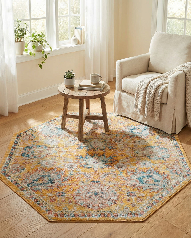 Seville Stripes Collection Area Rug -  Cordoba (Yellow) Octagon Yellow  lifestyle 80