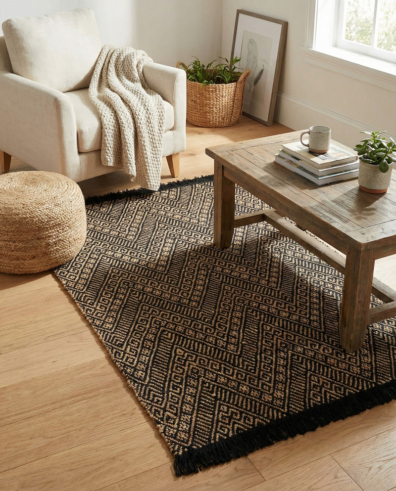 Woven Seaside Jute Collection Area Rug - Oia Rectangle Black and Natural  lifestyle 15