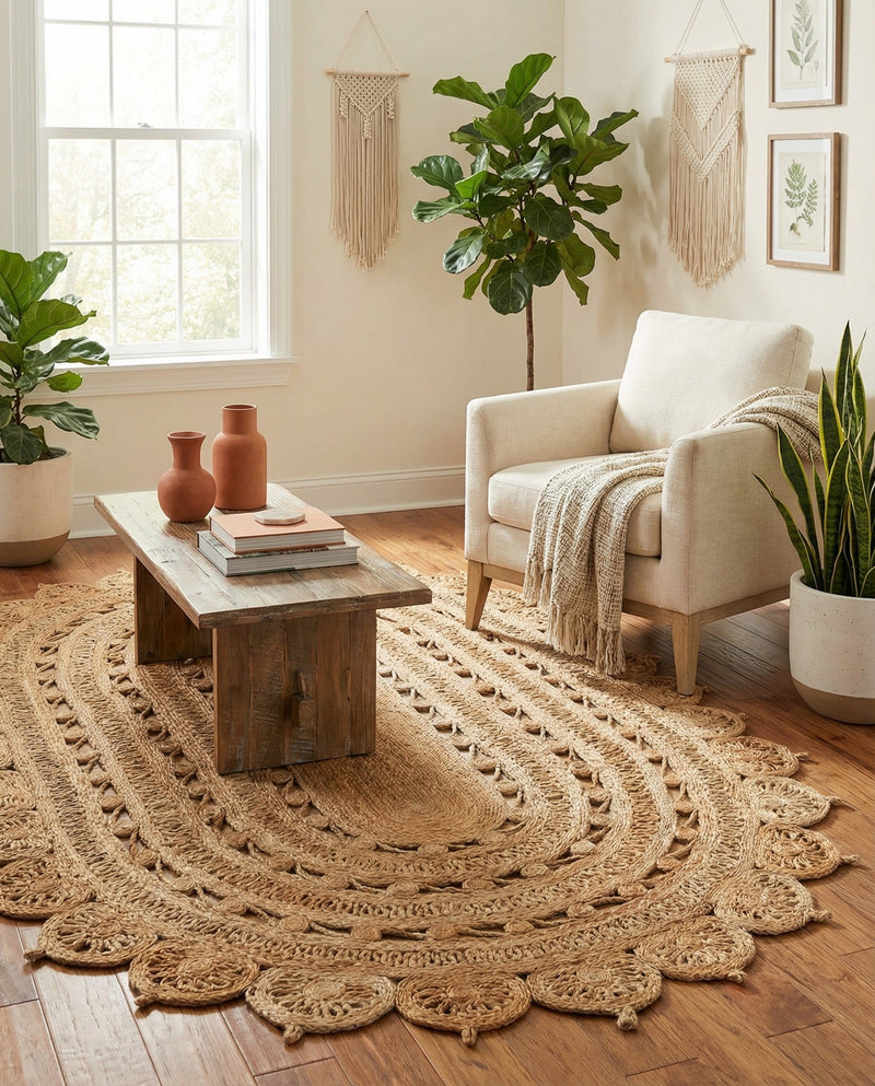 Woven Seaside Jute Collection Area Rug - Coastalhaven (Natural) Oval Natural  lifestyle 34