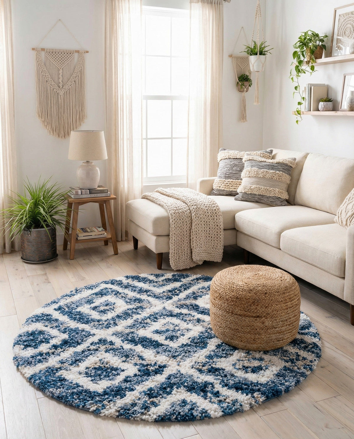 Cozy Cove Shag Collection Area Rug -  Dunes Round Blue  lifestyle 98