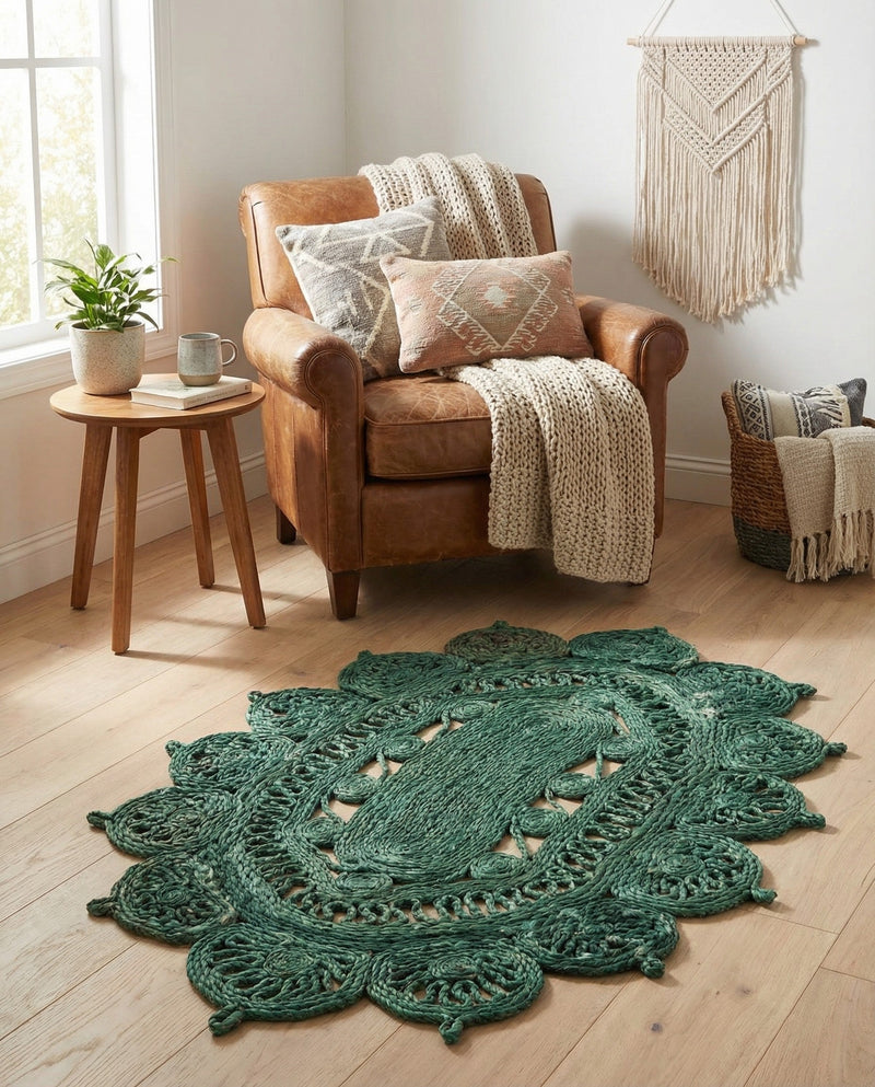 Woven Seaside Jute Collection Area Rug - Coastalhaven (Hunter Green) Oval Hunter Green  lifestyle 19
