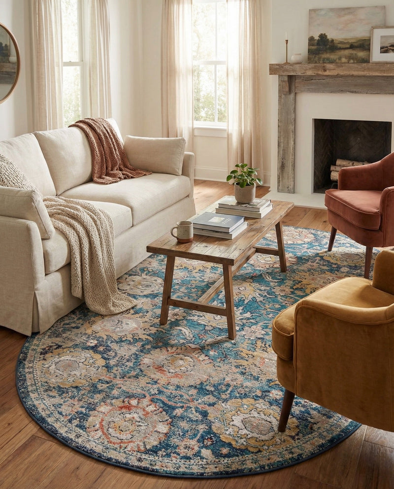 Seville Stripes Collection Area Rug -  Cordoba (Blue) Oval Blue  lifestyle 73