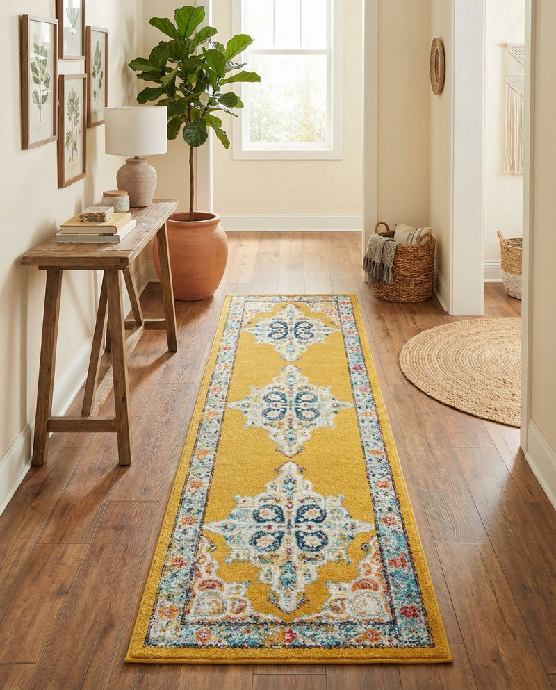 Beverly Grove Collection Area Rug -  Fairfax (Yellow) Runner Yellow  lifestyle 76