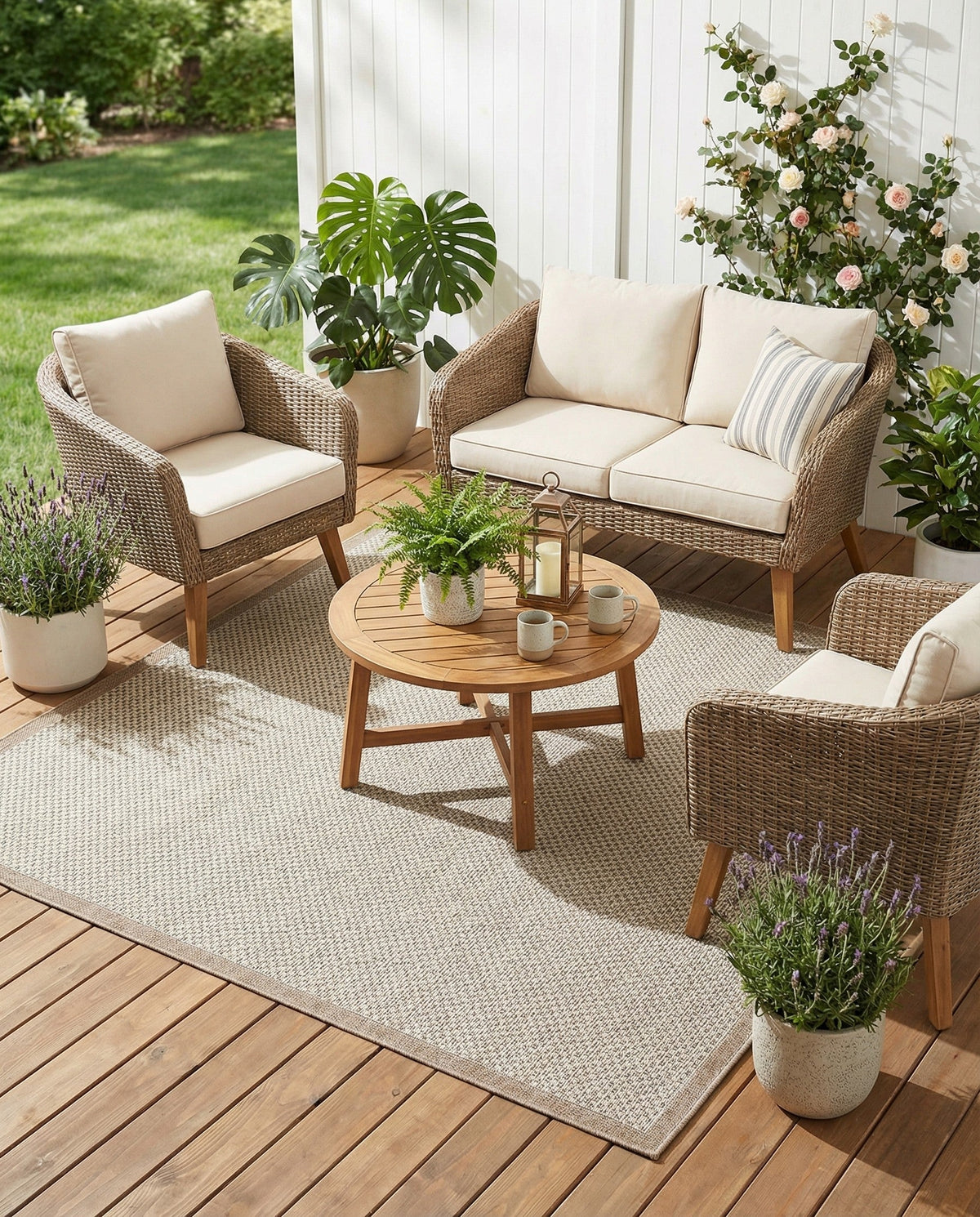 Terrace Fringe Collection Area Rug - Patio Square Beige  lifestyle 119