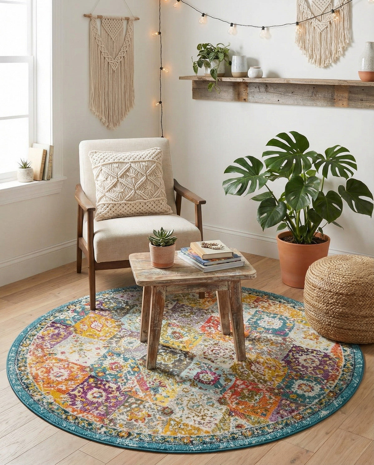 Brighton Terrace Collection Area Rug -  Rottingdean (Multi) Round Multi  lifestyle 86