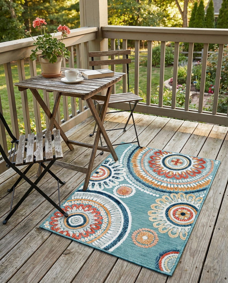 Seaside Blooms Collection Area Rug -  Eden Rectangle Light Blue  lifestyle 30