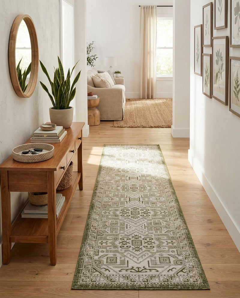 Tribal Terrace Treasures Collection Area Rug - Mayan Marina (Green) Runner Green  lifestyle 29