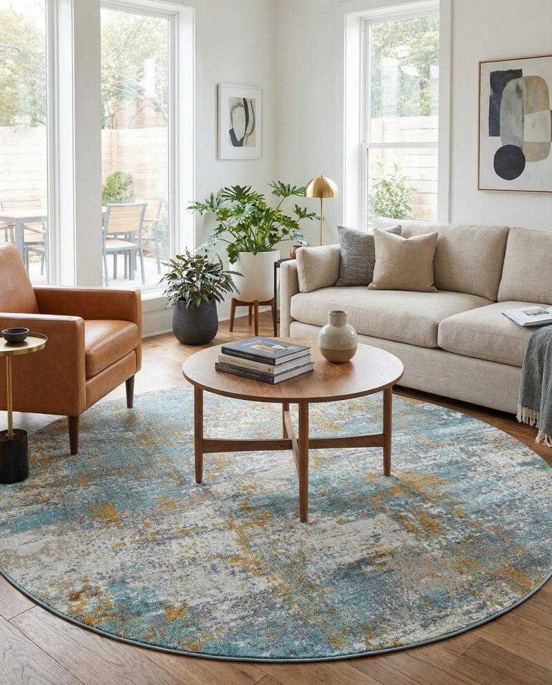 Arcadia Rugs Collection Area Rug -  Nirvana Round Cream Blue  lifestyle 63