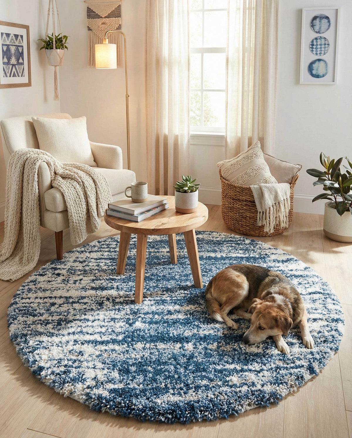 Tranquil Tides Shag Collection Area Rug - Marina Round Blue  lifestyle 116
