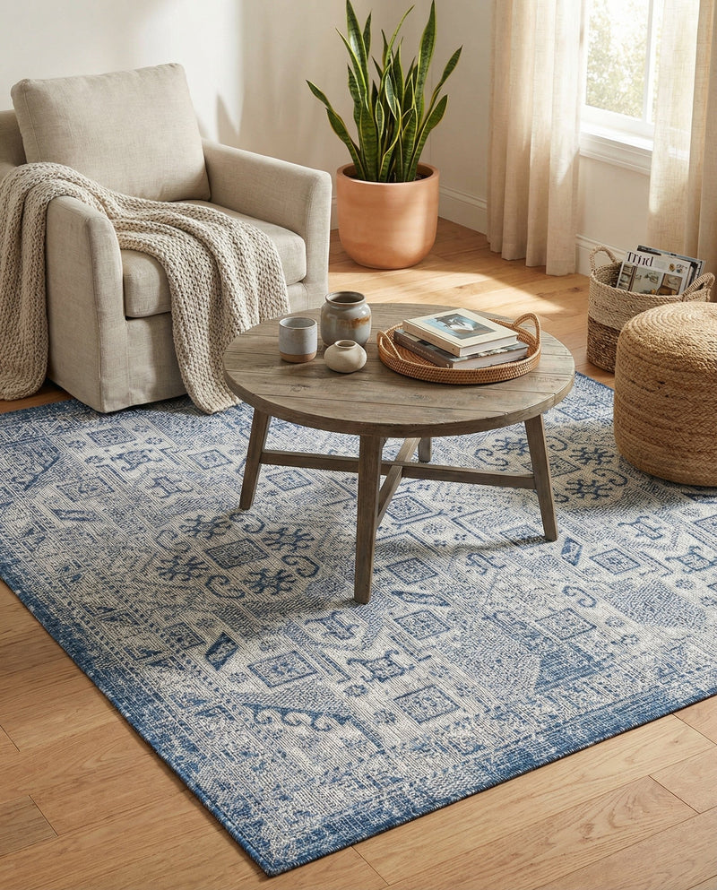 Tribal Terrace Treasures Collection Area Rug - Mayan Marina (Blue) Square Blue  lifestyle 33