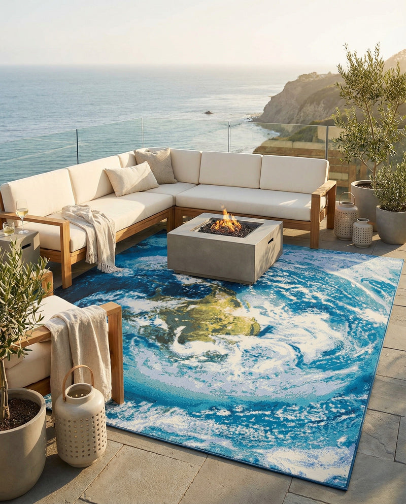 Urban Terrace Collection Area Rug -  Pergola Rectangle Blue  lifestyle 23