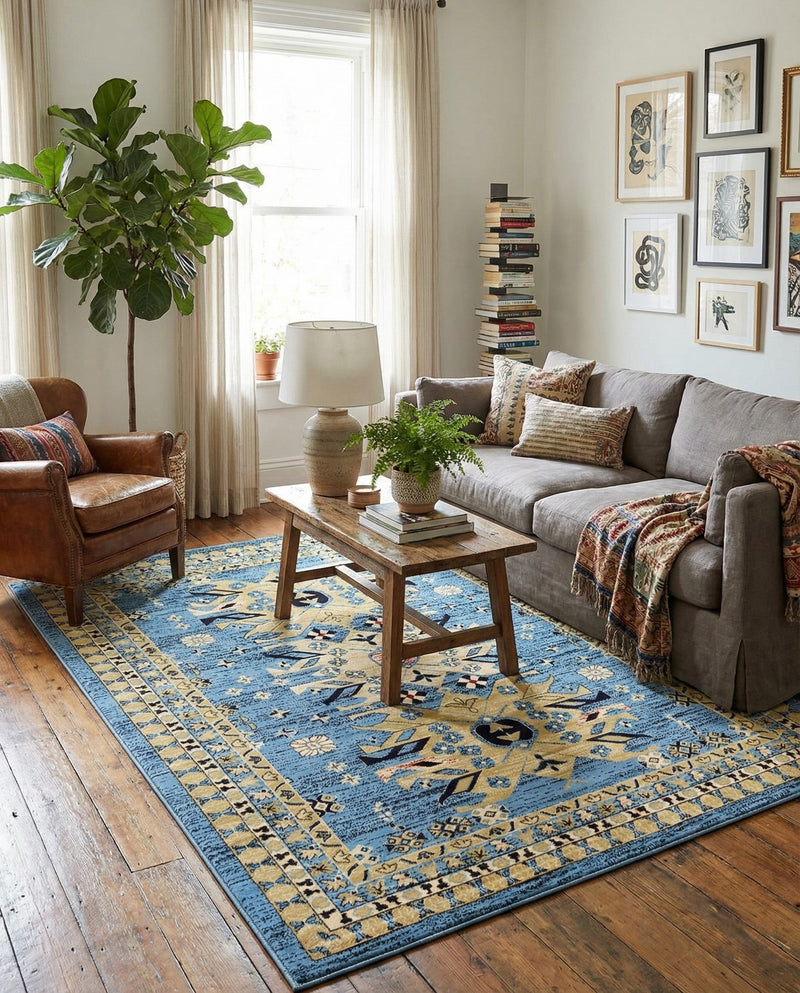 Tabriz Tapestries Collection Area Rug - Azerbaijan (Light Blue) Rectangle Light Blue  lifestyle 18