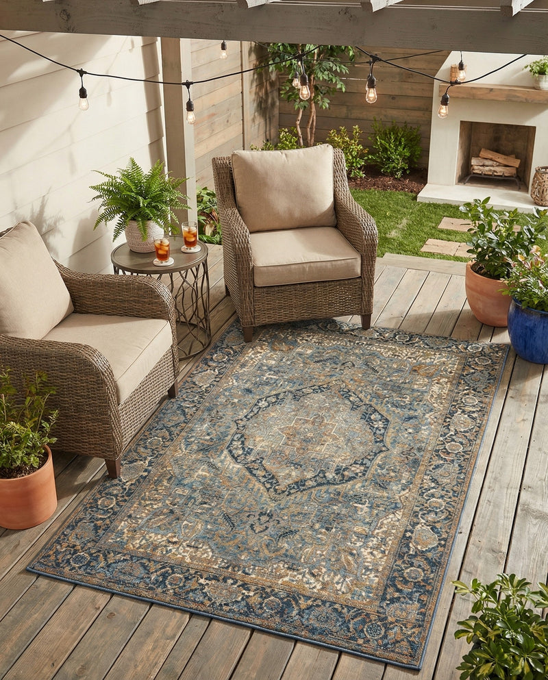 Patio Heritage Collection Area Rug -  Haven Rectangle Blue  lifestyle 29