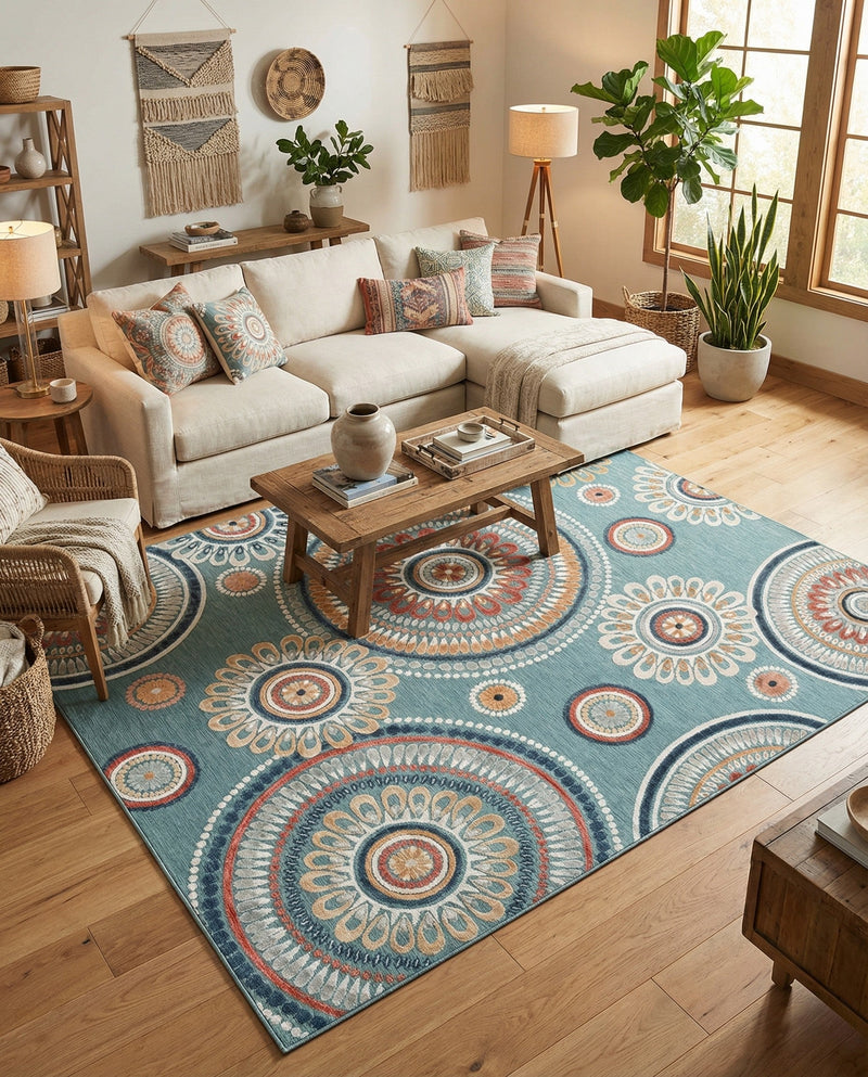 Seaside Blooms Collection Area Rug -  Eden Rectangle Light Blue  lifestyle 49