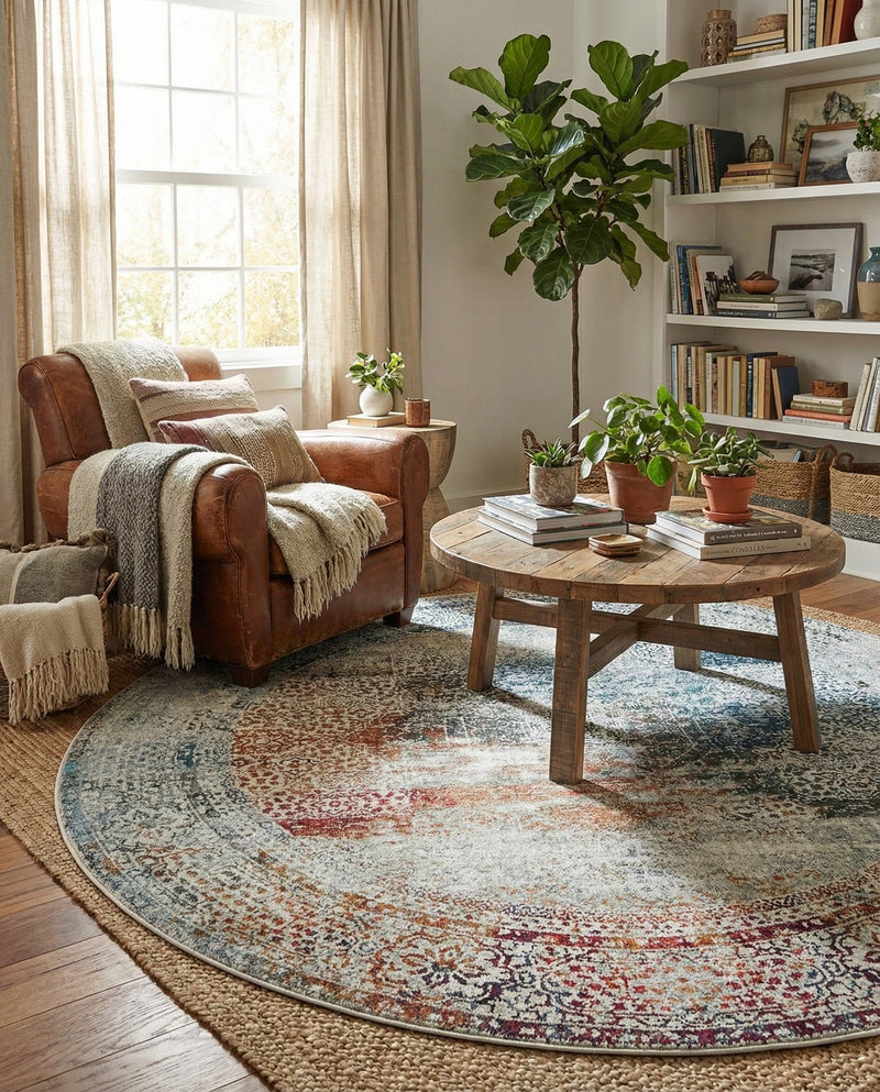 Caribbean Breeze Collection Area Rug -  Yucatan Round Multi  lifestyle 52
