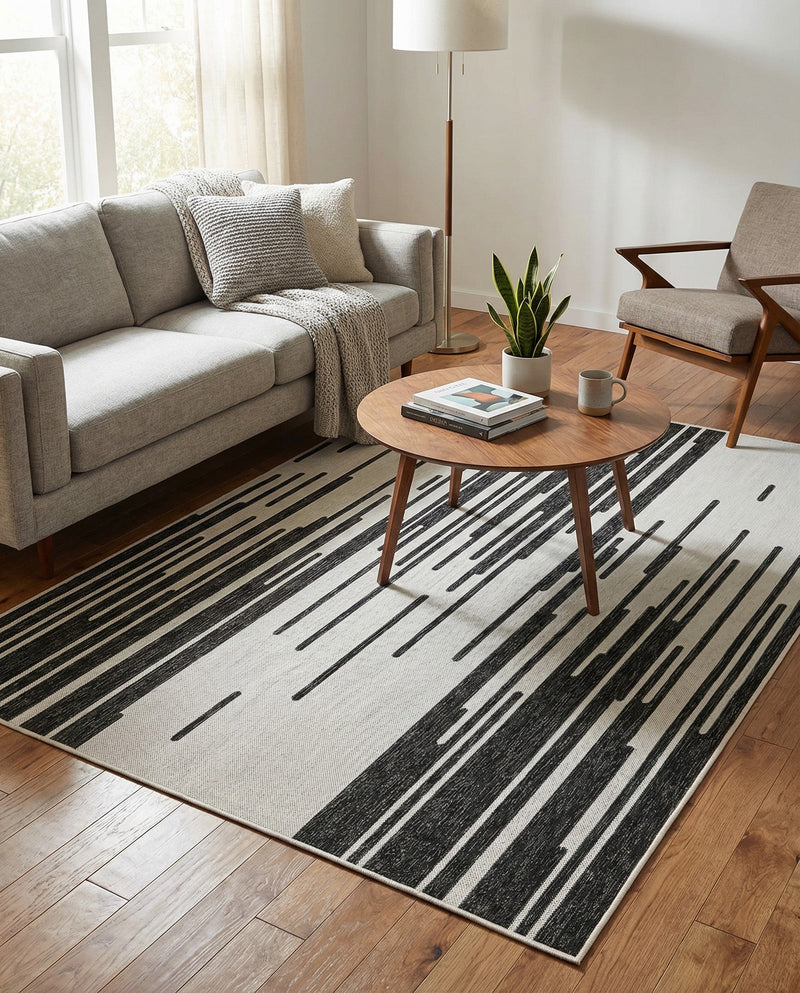 Urban Terrace Collection Area Rug -  Riverside Rectangle Black and White  lifestyle 12
