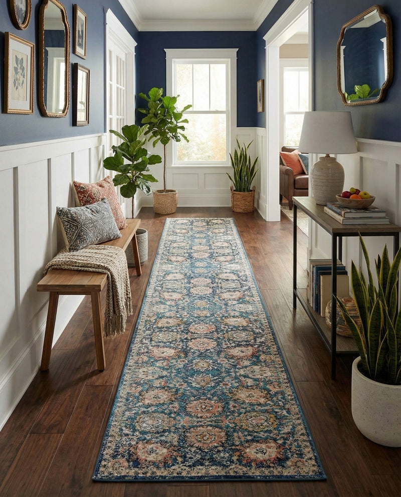 Seville Stripes Collection Area Rug -  Cordoba (Blue) Runner Blue  lifestyle 76