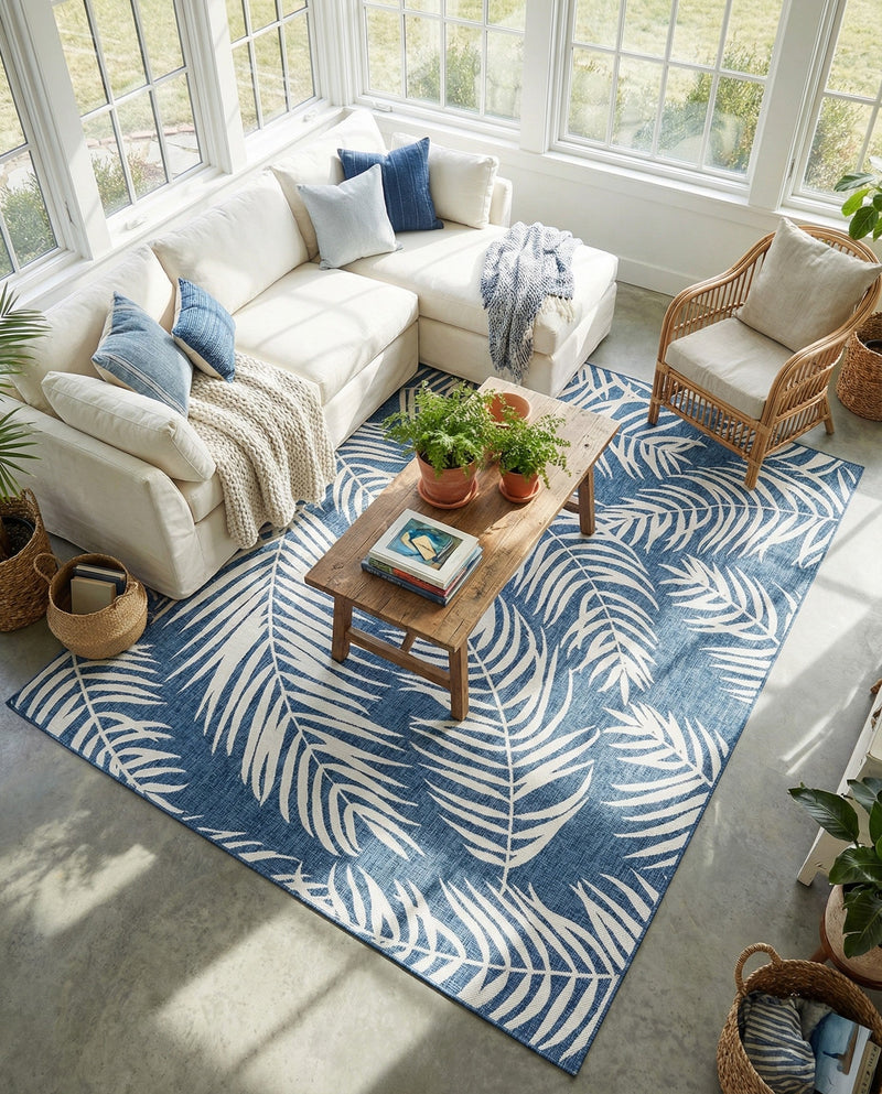 Seaside Blooms Collection Area Rug - Verdure (Blue) Rectangle Blue  lifestyle 14