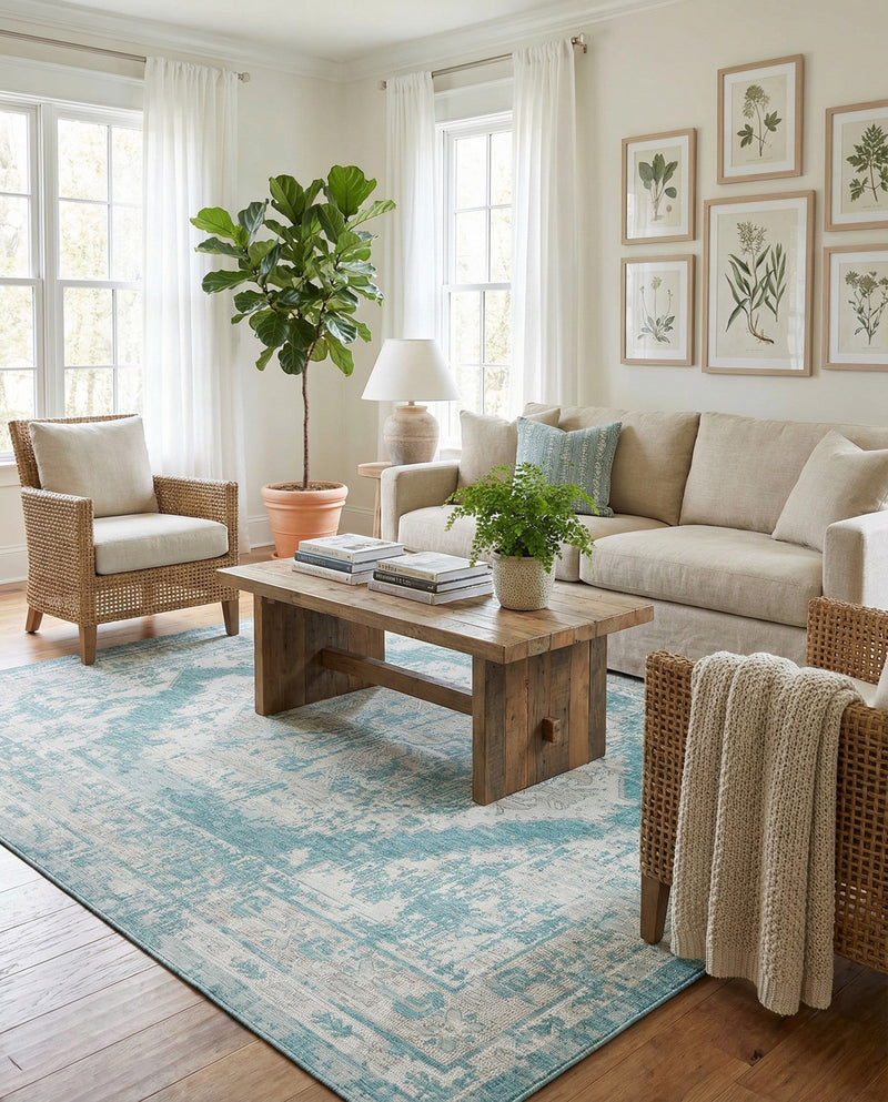 Patio Heritage Collection Area Rug -  Augusta (Aqua) Rectangle Aqua  lifestyle 30