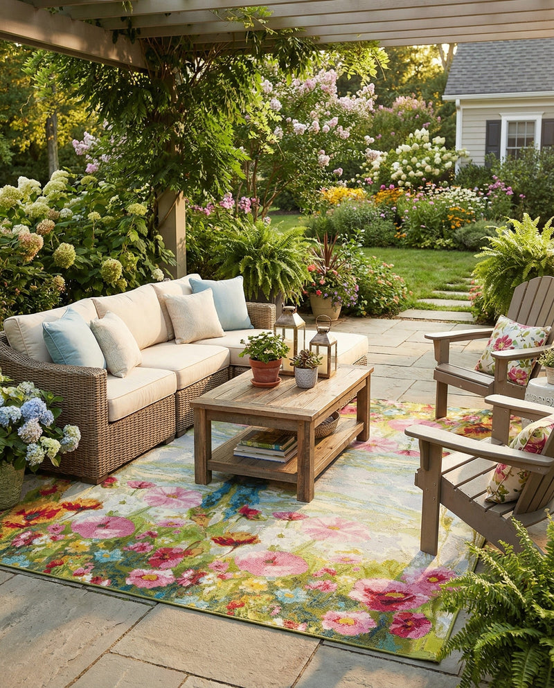 Seaside Blooms Collection Area Rug -  Amalfi Square Multi  lifestyle 61