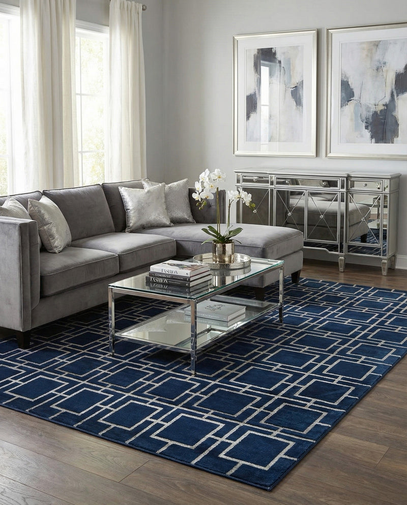 Hollywood Luxe Collection Area Rug -  Beverly (Navy Blue Silver) Rectangle Navy Blue Silver  lifestyle 10
