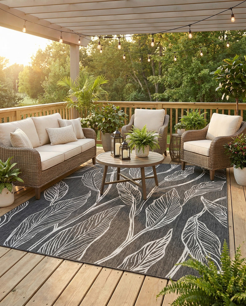 Seaside Blooms Collection Area Rug -  Evergreen (Ivory Charcoal) Rectangle Ivory Charcoal  lifestyle 17