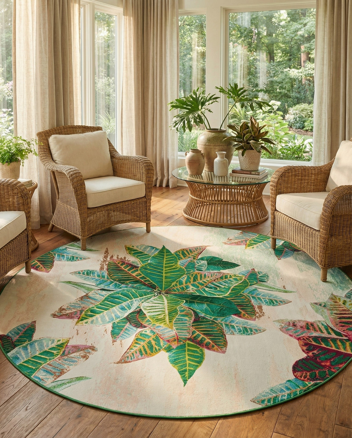 Seaside Blooms Collection Area Rug -  Fern Round Multi  lifestyle 102
