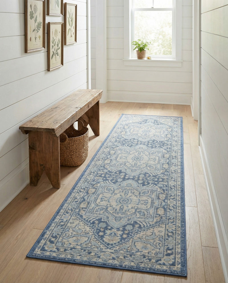 Savannah Series Collection Area Rug - Charleston (French Blue) Runner French Blue  lifestyle 69
