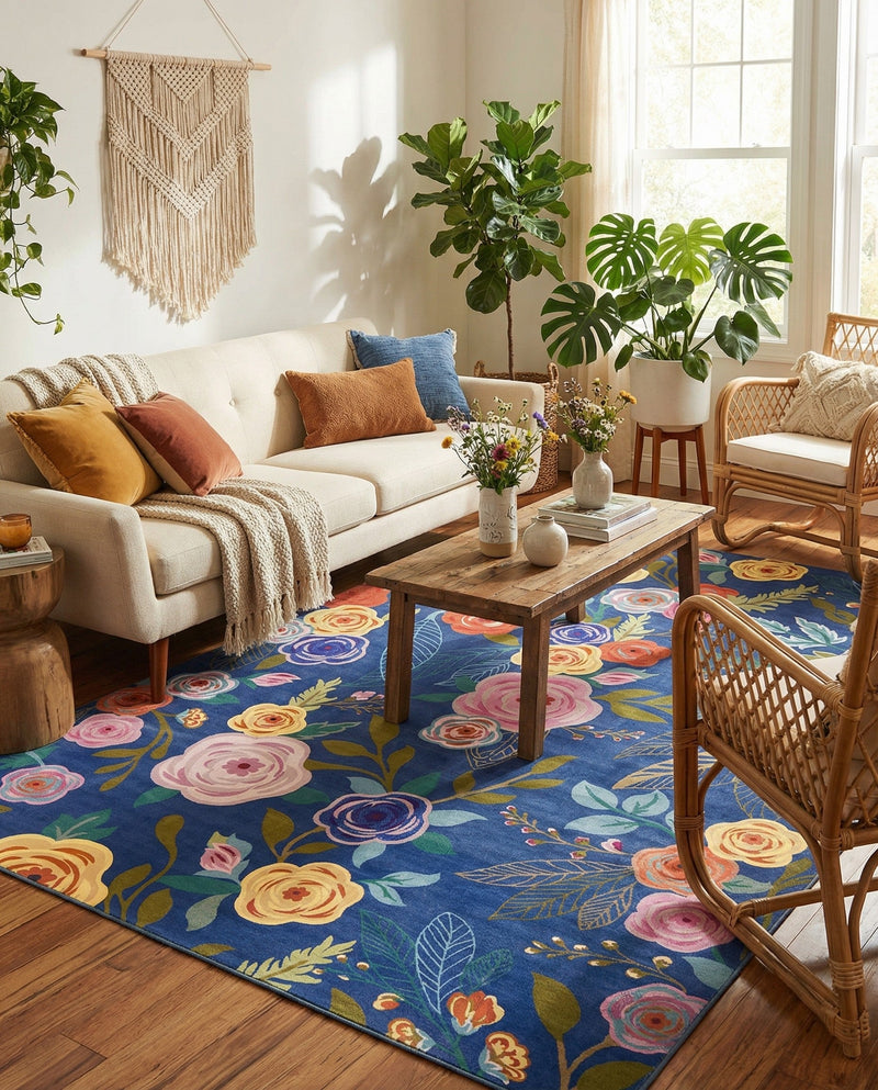 Meadow Breeze Collection Area Rug -  Petal Rectangle Blue  lifestyle 42
