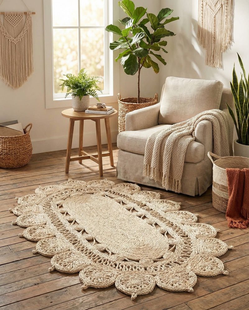 Woven Seaside Jute Collection Area Rug - Coastalhaven (Ivory) Oval Ivory  lifestyle 12