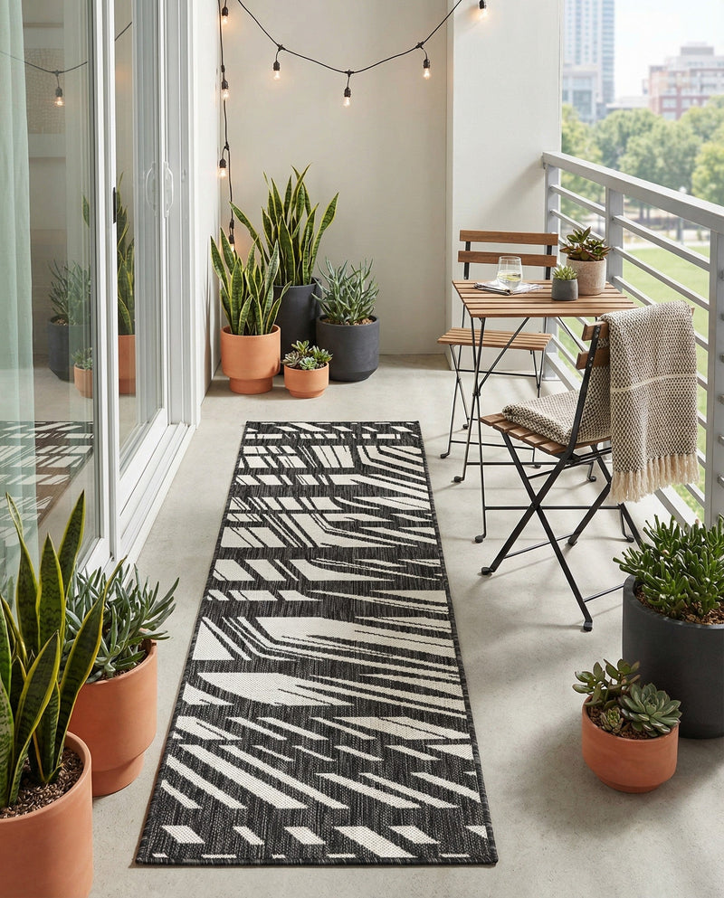Urban Terrace Collection Area Rug -  Queens Runner Black and White  lifestyle 76