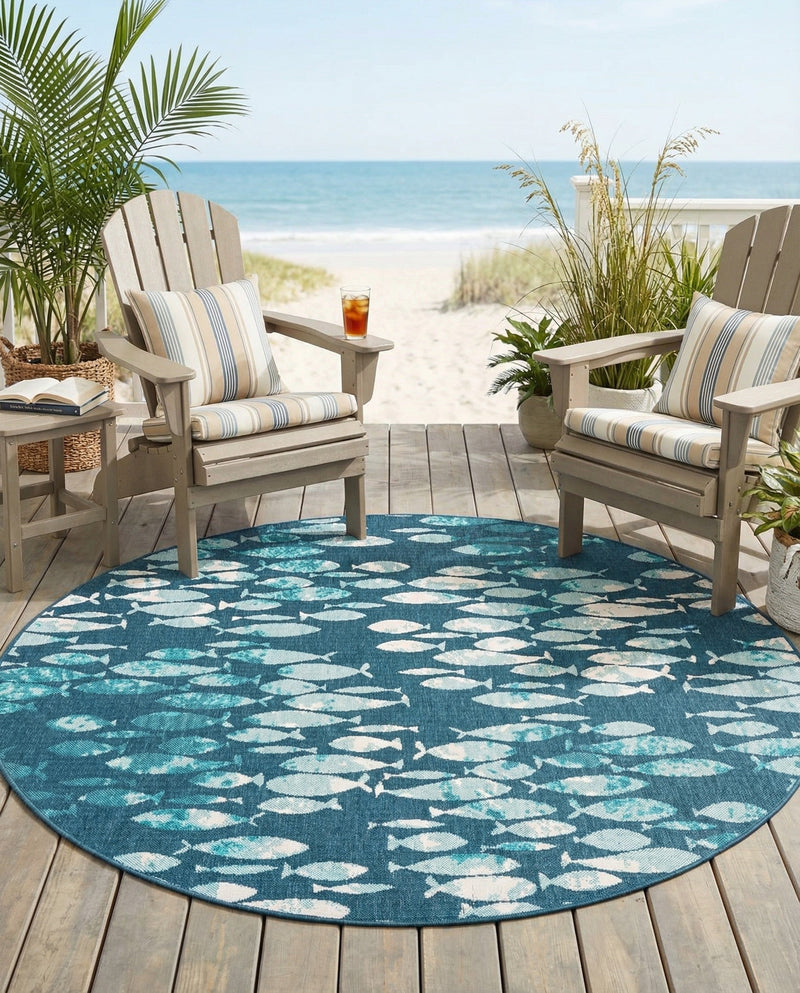Seaside Haven Rugs Collection Area Rug -  Wavecrest Round Blue  lifestyle 60